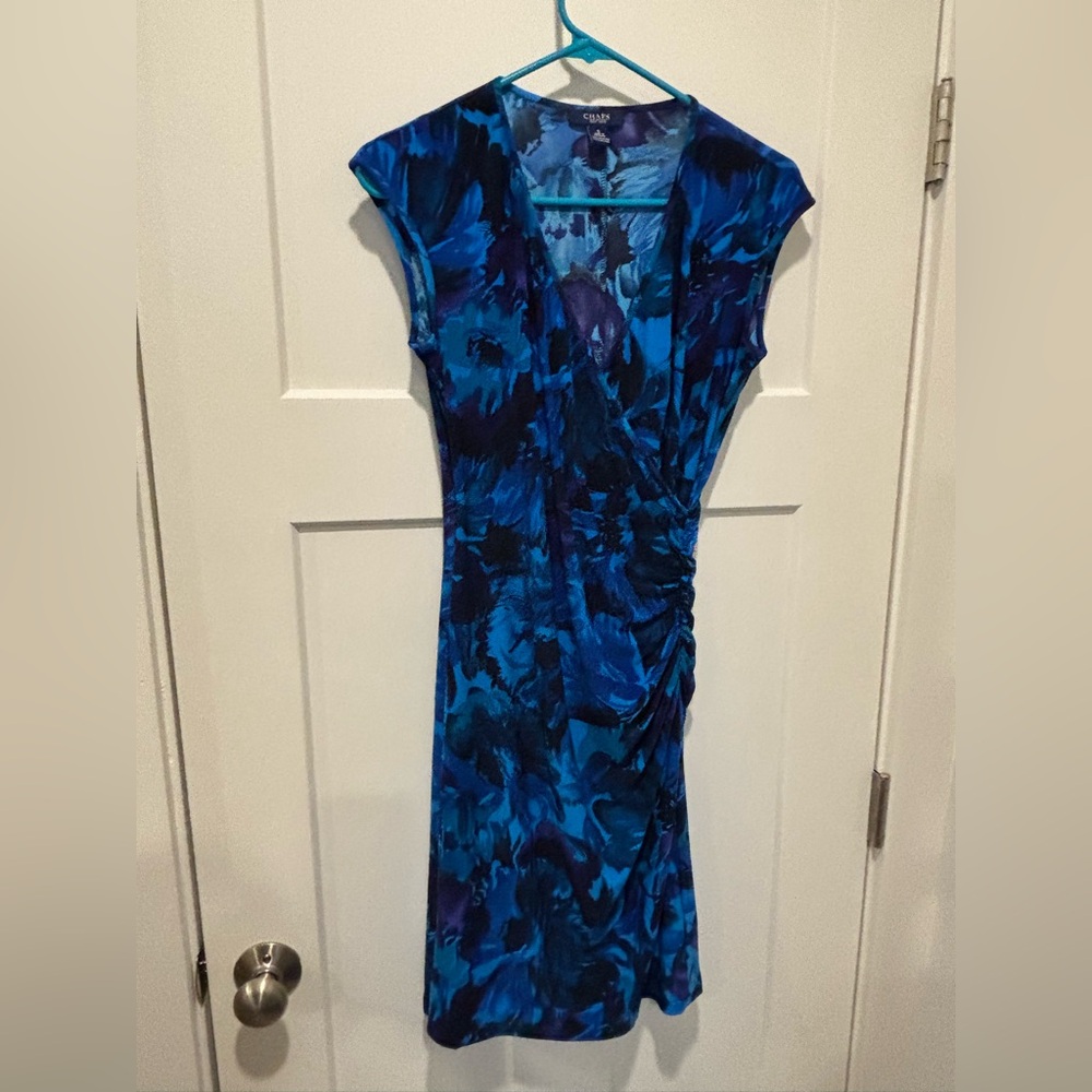 Chaps Blue and Black Floral Midi Dress